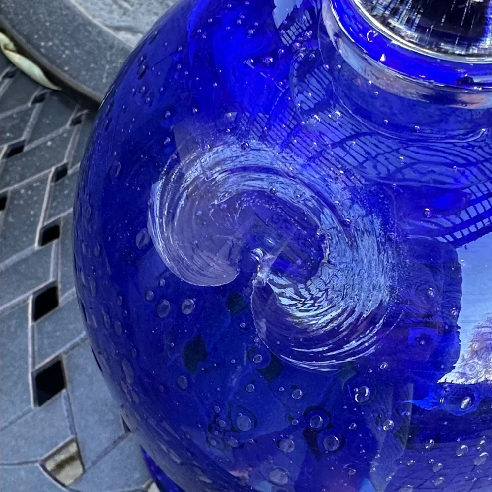 Cobalt Blue Bubbled Glass Vase or Candle Holder